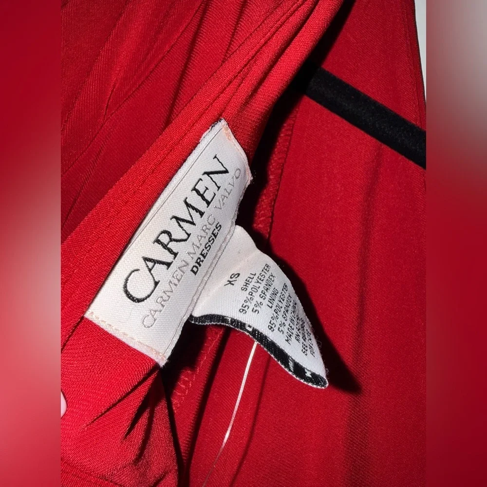NWT Carmen Marc Valvo Quarter Sleeve Red Midi Dress with Slit Size XS